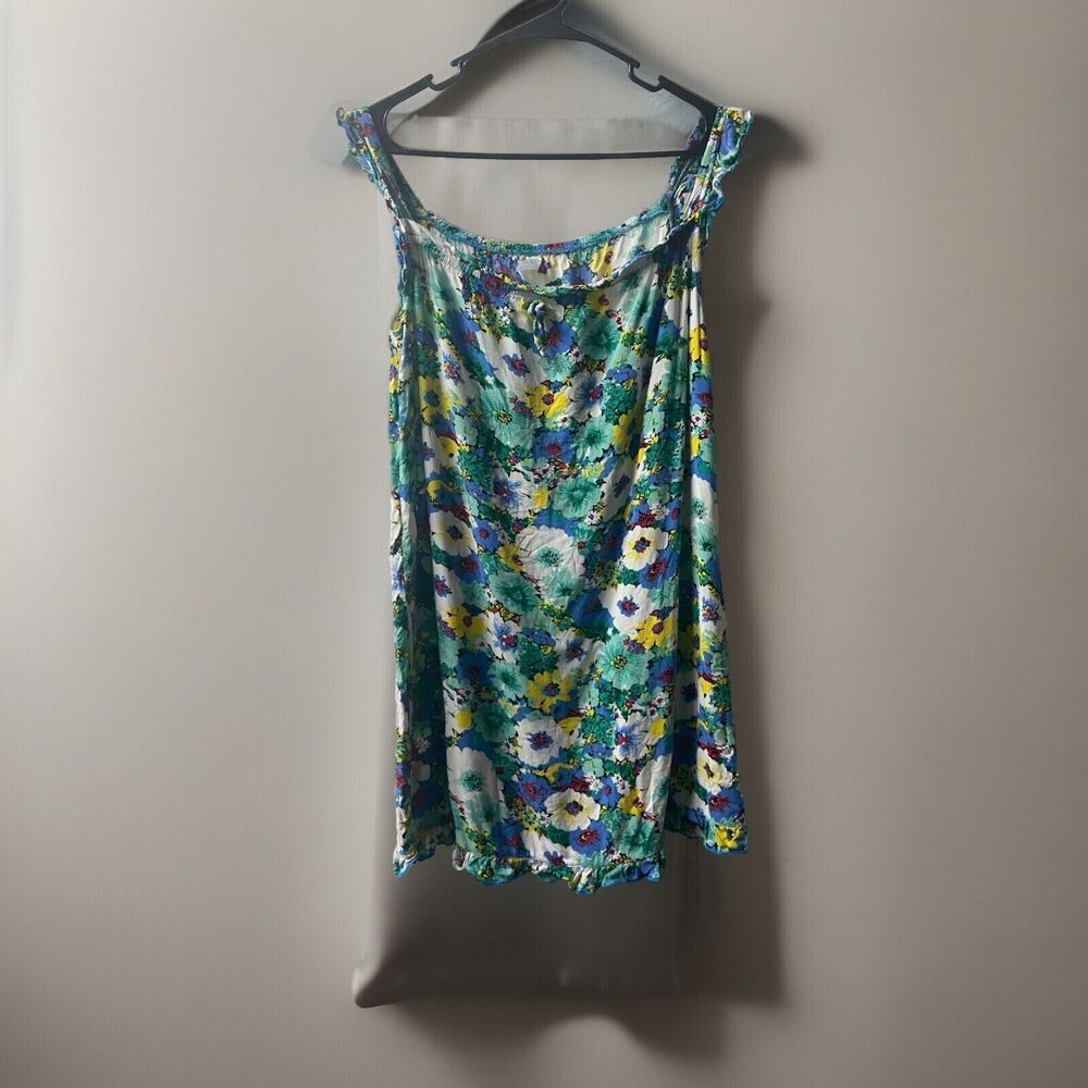 Floral Sleep Gown Womens Size Medium Strappy Knee Length Floral Cotton